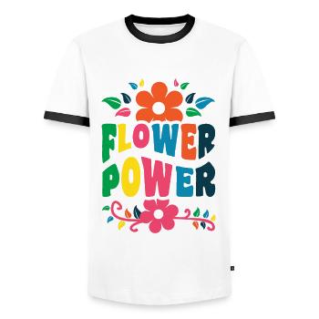 Flower Power Hippie 1960's Retro Blumen - Männer Kontrast-T-Shirt - Weiß/Schwarz - Vorne - AI Model Female 172 light (172cm) & AI Model Male 178 dark (178cm)
