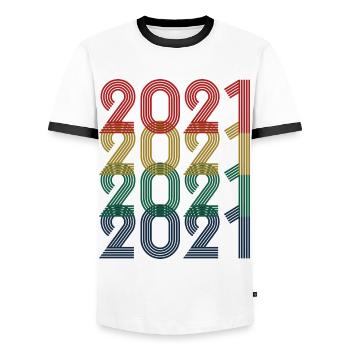 Cool Retro 2021, 2 Jahre alt, 2. Geburtstag Kinder - Männer Kontrast-T-Shirt - Weiß/Schwarz - Vorne - AI Model Female 172 light (172cm) & AI Model Male 178 dark (178cm)