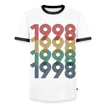 Cool Retro 1998, 24 Years Old, 24th Birthday Gift - Men's Ringer Shirt - white/black - Front - AI Model Female 172 light (172cm) & AI Model Male 178 dark (178cm)