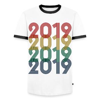 Cool Retro 2019, 4 Jahre alt, Kinder zum 4. Geburtstag - Männer Kontrast-T-Shirt - Weiß/Schwarz - Vorne - AI Model Female 172 light (172cm) & AI Model Male 178 dark (178cm)