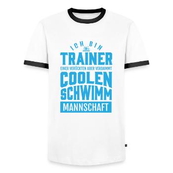 Schwimmen – Shirt Trainer Wassersport Geschenk - Männer Kontrast-T-Shirt - Weiß/Schwarz - Vorne - AI Model Female 172 light (172cm) & AI Model Male 178 dark (178cm)