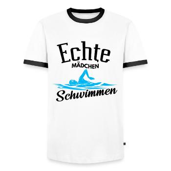 Schwimmen – Shirt Badehose baden Freibad Geschenk - Männer Kontrast-T-Shirt - Weiß/Schwarz - Vorne - AI Model Female 172 light (172cm) & AI Model Male 178 dark (178cm)