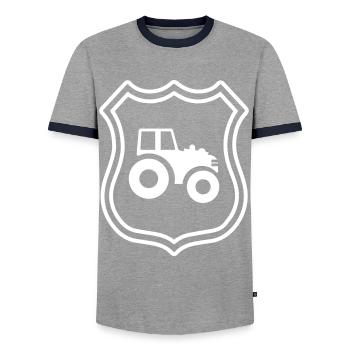 Traktor Symbol Wappen - Männer Kontrast-T-Shirt - Grau/Navy  - Vorne - AI Model Female 172 light (172cm) & AI Model Male 178 light (178cm)