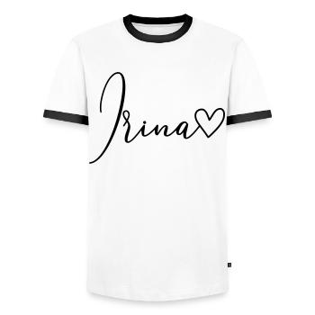 Irina Nom de famille Prénom Fille - T-shirt contrasté Homme - blanc/noir - Devant - AI Model Female 172 light (172cm) & AI Model Male 178 dark (178cm)