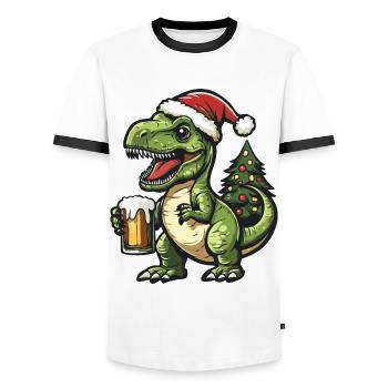 Dinosaure T-Rex Bière de Noël Drôle - T-shirt contrasté Homme - blanc/noir - Devant - AI Model Female 172 light (172cm) & AI Model Male 178 dark (178cm)