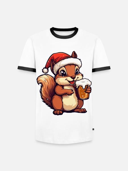 Squirrel Christmas Beer Funny - Men's Ringer Shirt - white/black