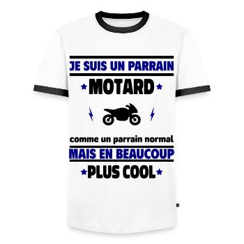 Je suis un parrain motard plus cool - T-shirt contrasté Homme - blanc/noir - Devant - AI Model Female 172 light (172cm) & AI Model Male 178 dark (178cm)