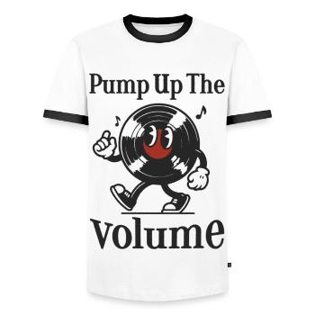 Pump Up The Volume Vinyl Record Retro Shirt Vinyl - Men's Ringer Shirt - white/black - Front - AI Model Female 172 light (172cm) & AI Model Male 178 dark (178cm)