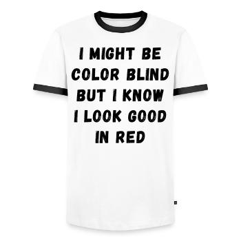 Je suis peut-être daltonien, mais j’ai fière allure en rouge - T-shirt contrasté Homme - blanc/noir - Devant - AI Model Female 172 light (172cm) & AI Model Male 178 dark (178cm)