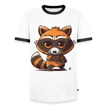 Whimsical Rascal : un raton laveur joueur avec un bandit - T-shirt contrasté Homme - blanc/noir - Devant - AI Model Female 172 light (172cm) & AI Model Male 178 dark (178cm)
