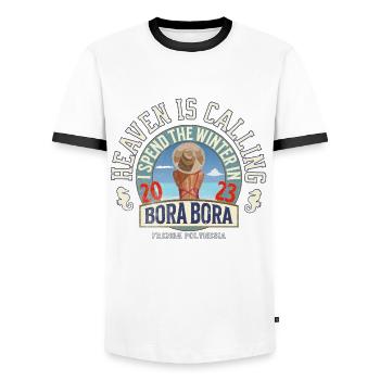 I spend the winter in BORA BORA - Men's Ringer Shirt - white/black - Front - AI Model Female 172 light (172cm) & AI Model Male 178 dark (178cm)