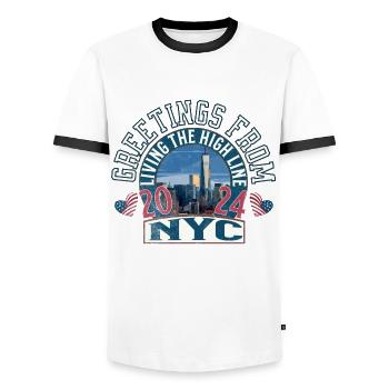 Greetings from New york city - Men's Ringer Shirt - white/black - Front - AI Model Female 172 light (172cm) & AI Model Male 178 dark (178cm)