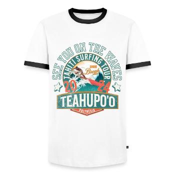 See you on the waves of Teahupoo - T-shirt contrasté Homme - blanc/noir - Devant - AI Model Female 172 light (172cm) & AI Model Male 178 dark (178cm)