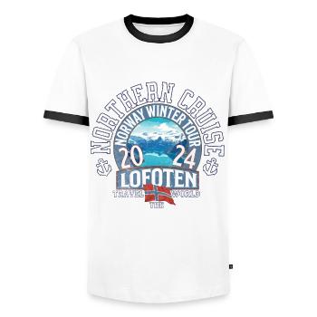 Northern Cruise Lofoten Norway 2 - Men's Ringer Shirt - white/black - Front - AI Model Female 172 light (172cm) & AI Model Male 178 dark (178cm)