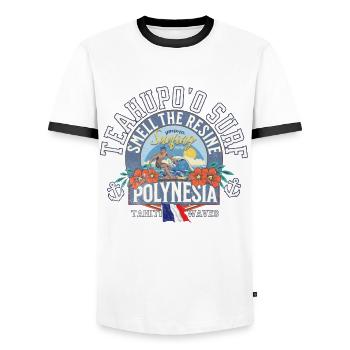 Teahupoo Surf Polynesien - Männer Kontrast-T-Shirt - Weiß/Schwarz - Vorne - AI Model Female 172 light (172cm) & AI Model Male 178 dark (178cm)