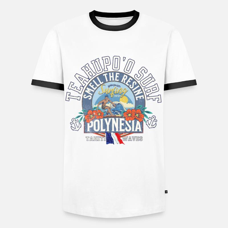 Teahupoo Surf Polynesia - Men's Ringer Shirt - white/black