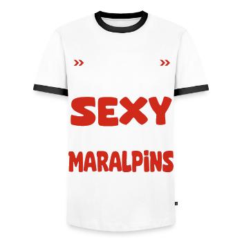 je deteste d être aussi sexy - je suis Maralpins - T-shirt contrasté Homme - blanc/noir - Devant - AI Model Female 172 light (172cm) & AI Model Male 178 dark (178cm)