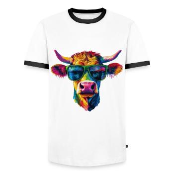 Lunettes de soleil vache - T-shirt contrasté Homme - blanc/noir - Devant - AI Model Female 172 light (172cm) & AI Model Male 178 dark (178cm)