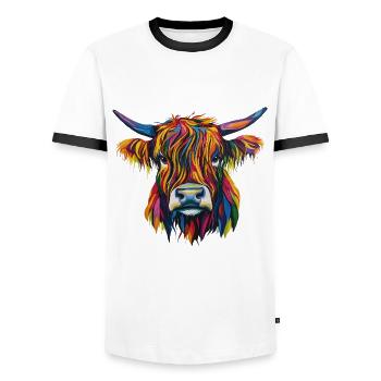 Kuh Highland Cow - Men's Ringer Shirt - white/black - Front - AI Model Female 172 light (172cm) & AI Model Male 178 dark (178cm)