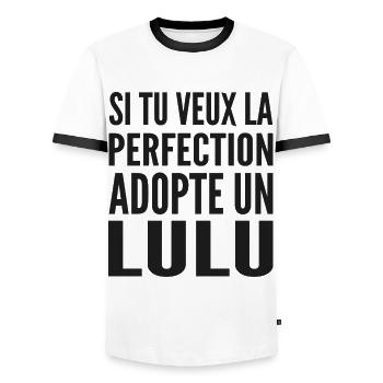 Si tu veux la perfection adopte Lulu Lucas Lucien - T-shirt contrasté Homme - blanc/noir - Devant - AI Model Female 172 light (172cm) & AI Model Male 178 dark (178cm)