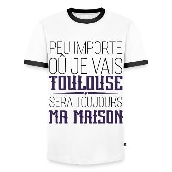 toulouse chez moi cadeau homme femme Toulouse - T-shirt contrasté Homme - blanc/noir - Devant - AI Model Female 172 light (172cm) & AI Model Male 178 dark (178cm)