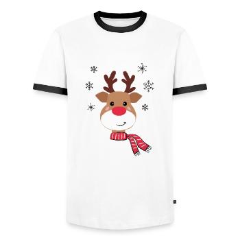 Rudolf Rentier - Rudolph the Red-Nosed Reindeer - Männer Kontrast-T-Shirt - Weiß/Schwarz - Vorne - AI Model Female 172 light (172cm) & AI Model Male 178 dark (178cm)