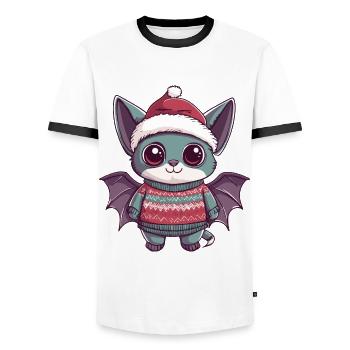 Fledermaus Weihnachten Comic - Männer Kontrast-T-Shirt - Weiß/Schwarz - Vorne - AI Model Female 172 light (172cm) & AI Model Male 178 dark (178cm)