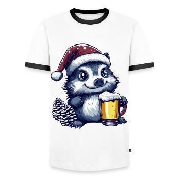 Hérisson Bière Noël - T-shirt contrasté Homme - blanc/noir - Devant - AI Model Female 172 light (172cm) & AI Model Male 178 dark (178cm)