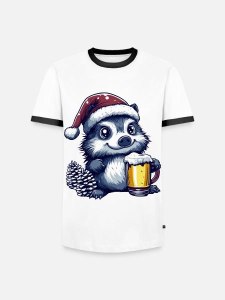Hérisson Bière Noël - T-shirt contrasté Homme - blanc/noir