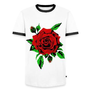 Rote Rose - Männer Kontrast-T-Shirt - Weiß/Schwarz - Vorne - AI Model Female 172 light (172cm) & AI Model Male 178 dark (178cm)