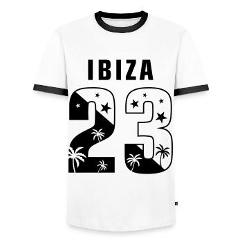 Ibiza 23 - Men's Ringer Shirt - white/black - Front - AI Model Female 172 light (172cm) & AI Model Male 178 dark (178cm)