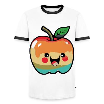 Apfel Comic - Männer Kontrast-T-Shirt - Weiß/Schwarz - Vorne - AI Model Female 172 light (172cm) & AI Model Male 178 dark (178cm)