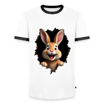 Süßer Hase guckt durch Loch - Osterhase - Männer Kontrast-T-Shirt - Weiß/Schwarz - Vorne - AI Model Female 172 light (172cm) & AI Model Male 178 dark (178cm)