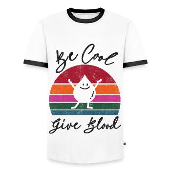 Be cool, give Blood! With Retro Sunset - Männer Kontrast-T-Shirt - Weiß/Schwarz - Vorne - AI Model Female 172 light (172cm) & AI Model Male 178 dark (178cm)