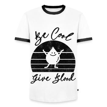 Be cool, give Blood! With Retro Sunset - Männer Kontrast-T-Shirt - Weiß/Schwarz - Vorne - AI Model Female 172 light (172cm) & AI Model Male 178 dark (178cm)