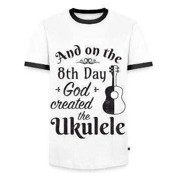 And on the 8th day God created the Ukulele - Men's Ringer Shirt - white/black - Front - AI Model Female 172 light (172cm) & AI Model Male 178 dark (178cm)