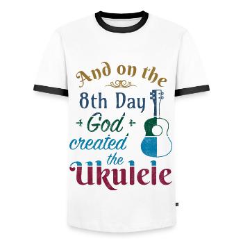 And on the 8th day God created the Ukulele - Men's Ringer Shirt - white/black - Front - AI Model Female 172 light (172cm) & AI Model Male 178 dark (178cm)