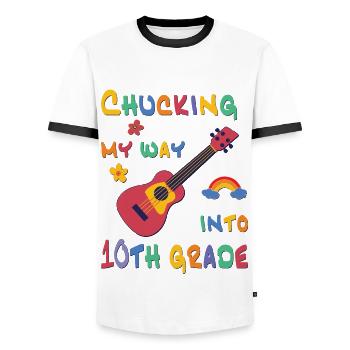Chucking my way into 10th grade - Men's Ringer Shirt - white/black - Front - AI Model Female 172 light (172cm) & AI Model Male 178 dark (178cm)