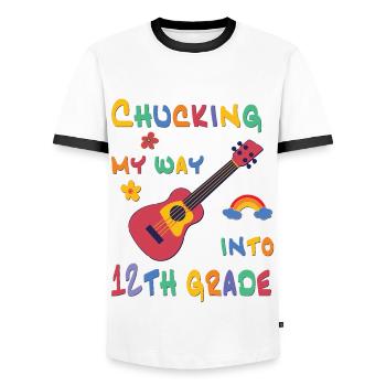 Chucking my way into 12th grade - Men's Ringer Shirt - white/black - Front - AI Model Female 172 light (172cm) & AI Model Male 178 dark (178cm)