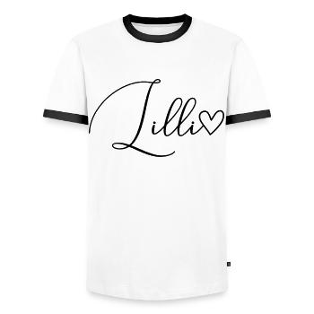 Lilli Nom de famille Prénom Fille - T-shirt contrasté Homme - blanc/noir - Devant - AI Model Female 172 light (172cm) & AI Model Male 178 dark (178cm)