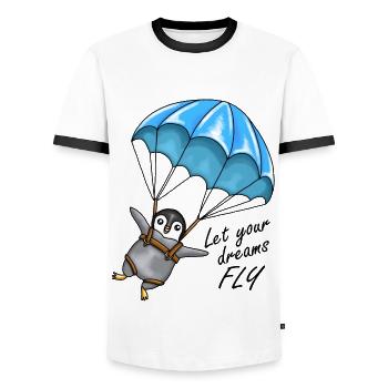 Pingouin avec un parachute - Laissez vos rêves voler - T-shirt contrasté Homme - blanc/noir - Devant - AI Model Female 172 light (172cm) & AI Model Male 178 dark (178cm)