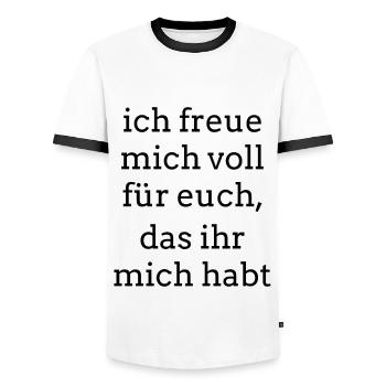 Ich freue mich voll... Cooler Spruch - Männer Kontrast-T-Shirt - Weiß/Schwarz - Vorne - AI Model Female 172 light (172cm) & AI Model Male 178 dark (178cm)