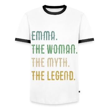 Emma The Woman The Myth The Legend - Männer Kontrast-T-Shirt - Weiß/Schwarz - Vorne - AI Model Female 172 light (172cm) & AI Model Male 178 dark (178cm)