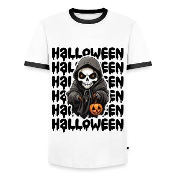 Halloween Design gruselig für die nächste Party - Männer Kontrast-T-Shirt - Weiß/Schwarz - Vorne - AI Model Female 172 light (172cm) & AI Model Male 178 dark (178cm)