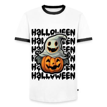 Halloween Design gruselig für die nächste Party - Männer Kontrast-T-Shirt - Weiß/Schwarz - Vorne - AI Model Female 172 light (172cm) & AI Model Male 178 dark (178cm)