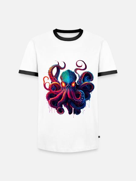Octopus illustration - Men's Ringer Shirt - white/black