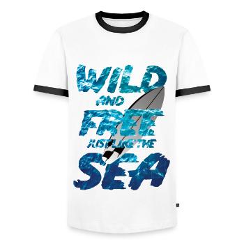 Sauvage et libre comme la mer - T-shirt contrasté Homme - blanc/noir - Devant - AI Model Female 172 light (172cm) & AI Model Male 178 dark (178cm)