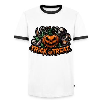 Süßes oder Saures Halloween Kürbis Horror Gesicht - Männer Kontrast-T-Shirt - Weiß/Schwarz - Vorne - AI Model Female 172 light (172cm) & AI Model Male 178 dark (178cm)