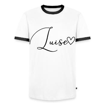 Luise Nom de famille Prénom Fille - T-shirt contrasté Homme - blanc/noir - Devant - AI Model Female 172 light (172cm) & AI Model Male 178 dark (178cm)