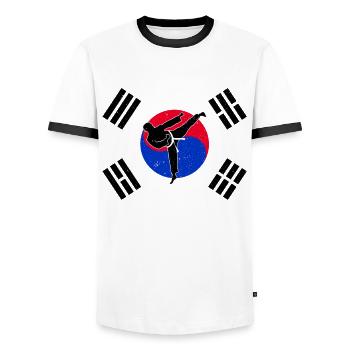 Taekwondo Korea Flag - Men's Ringer Shirt - white/black - Front - AI Model Female 172 light (172cm) & AI Model Male 178 dark (178cm)